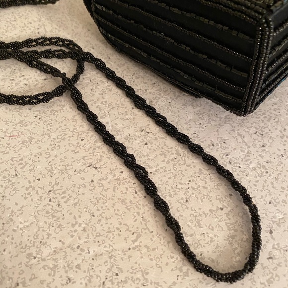 Vintage black beaded evening bag clutch purse box - Picture 5 of 10